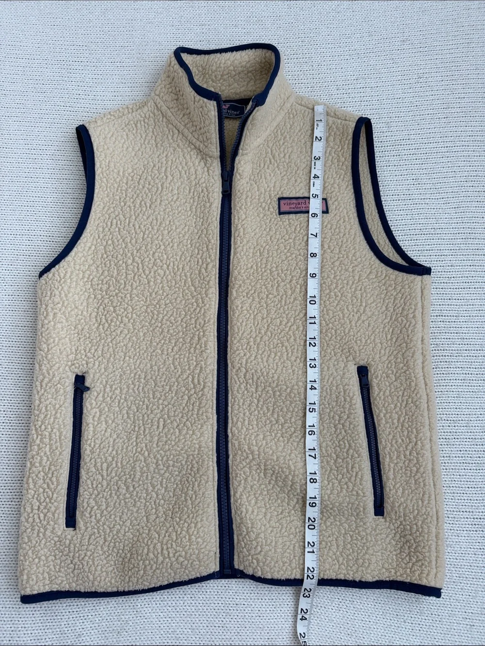 Vineyard Vines Heritage Fleece Sherpa Vest Cream/Navy Size Large